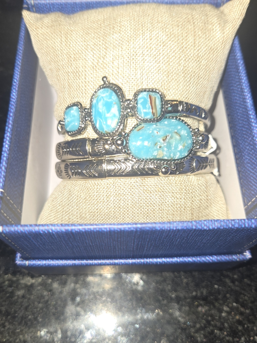 nOir Jewelry Turquoise Blue Stone Silver-Tone Stackable Bracelet Set